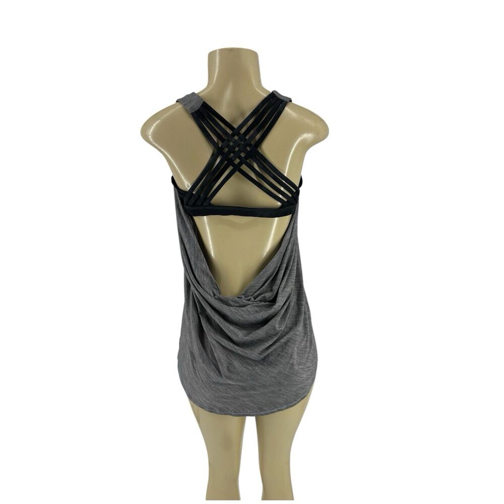 Lululemon 8 Wild Tank Heathered Gray Black Strappy Open Back Built In Bra AC3
